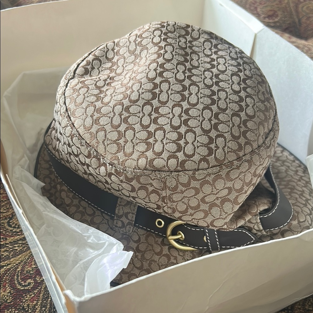 Brown Patterned Bucket Hat with Gold Buckle